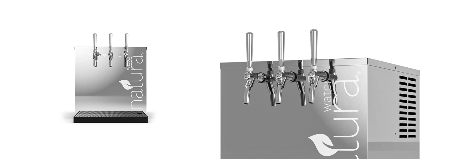 Natura water system showcasing stainless steel finish